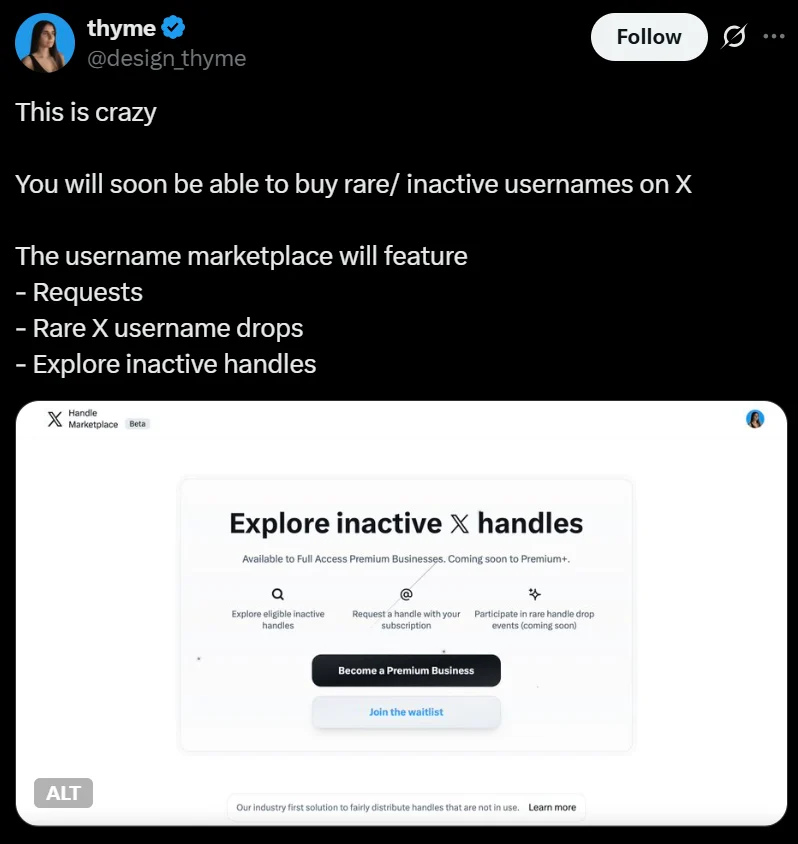 X بازار نام&zwnj;های کاربری غیرفعال را برای کاربران Premium راه&zwnj;اندازی کرد